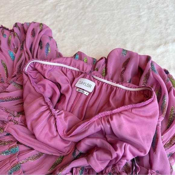 Saylor NWT Kira Metallic Pink Leaves Tiered Sleeveless Maxi Dress M - Picture 11 of 13